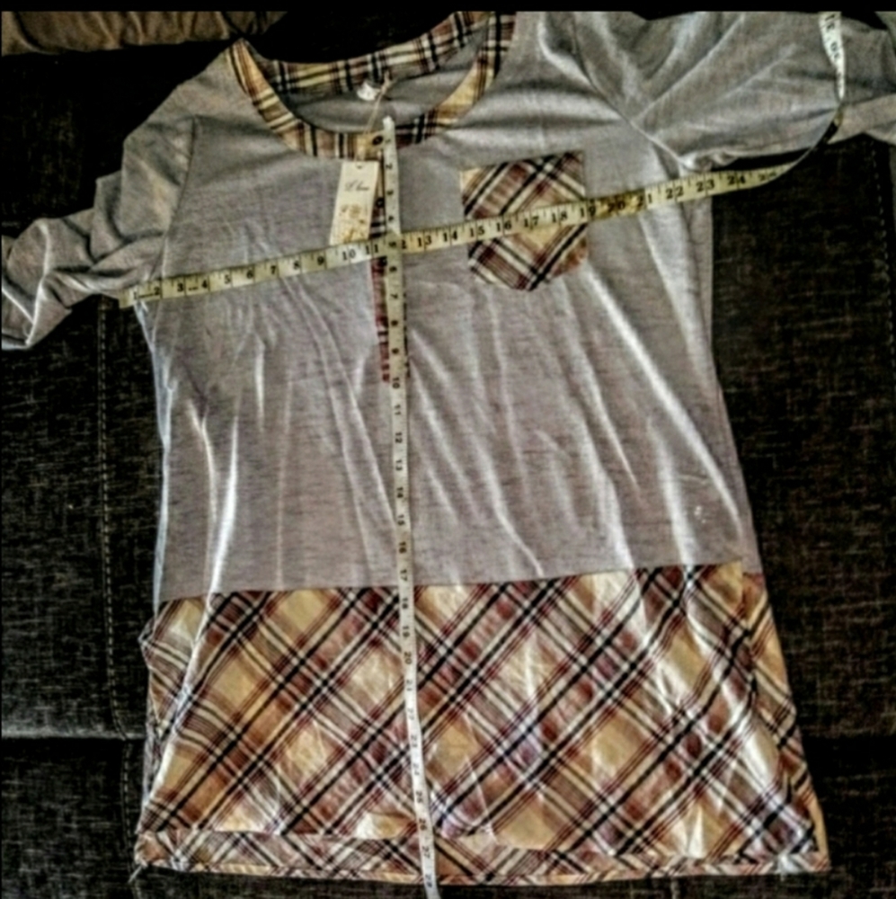 Love Top Size 1X Plaid High Low Crop Sleeve NWT - Picture 11 of 12